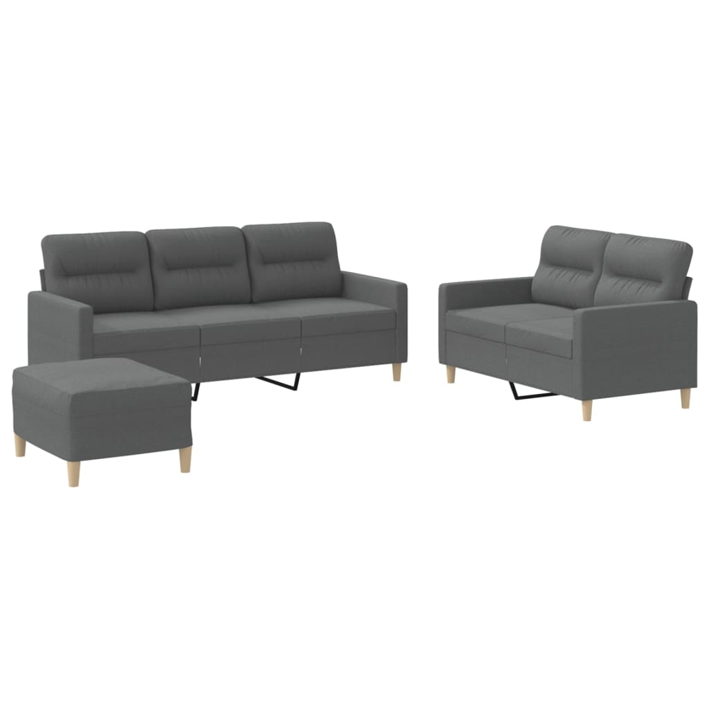 3-dijelni set sofa s jastucima tamnosivi od tkanine
