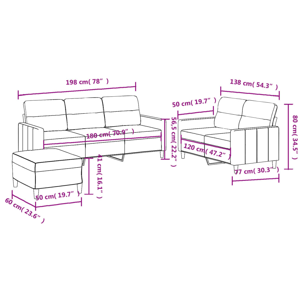 3-dijelni set sofa s jastucima tamnosivi od tkanine