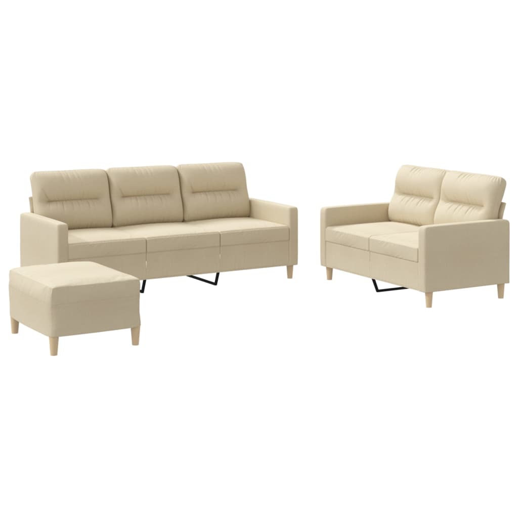3-dijelni set sofa s jastucima krem od tkanine