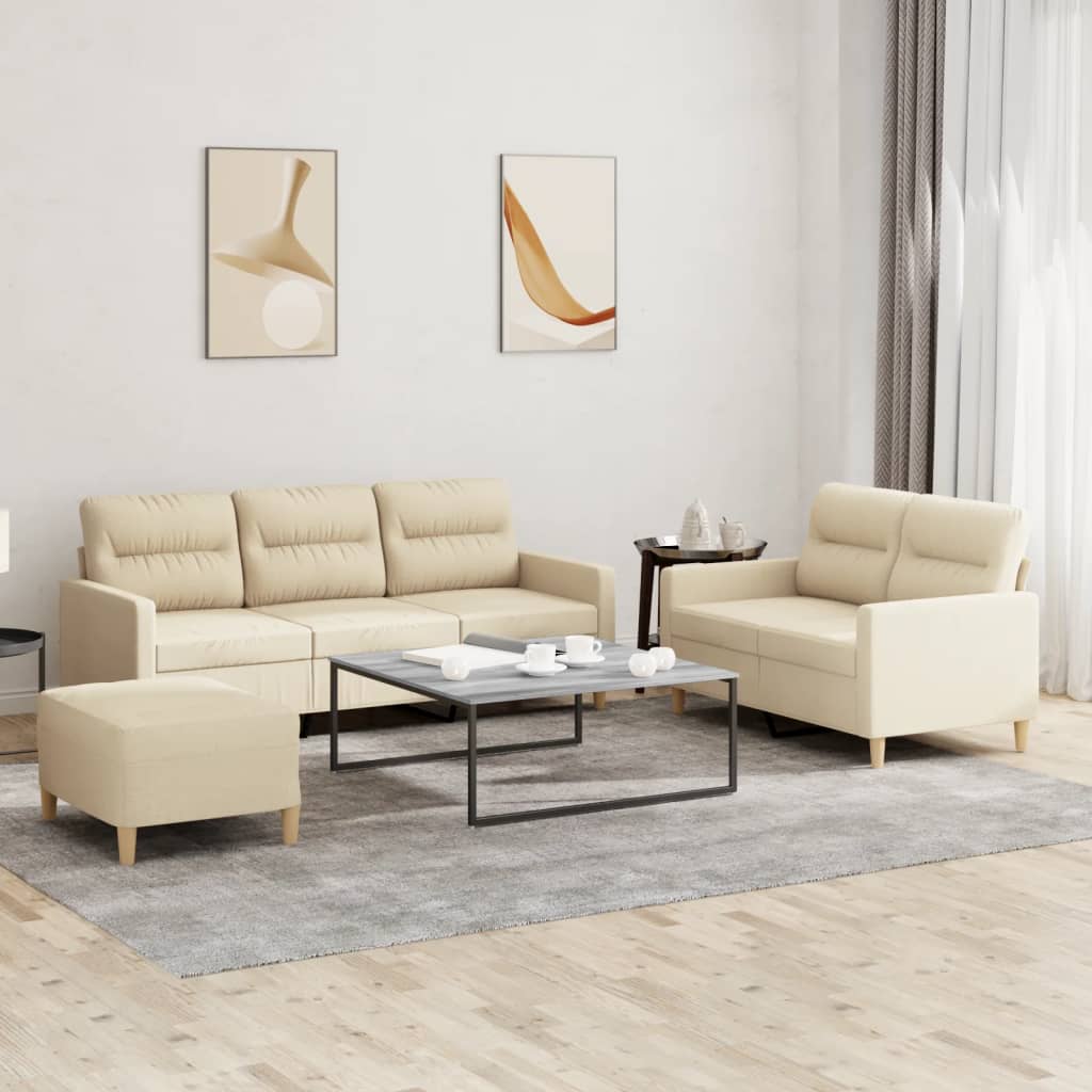 3-dijelni set sofa s jastucima krem od tkanine