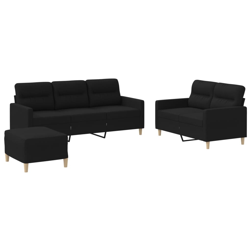 3-dijelni set sofa s jastucima crni od tkanine