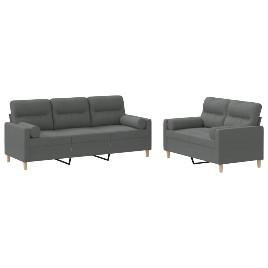 2-dijelni set sofa s jastucima tamnosivi od tkanine