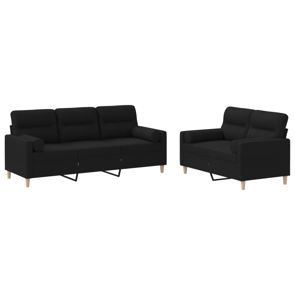2-dijelni set sofa s jastucima crni od tkanine