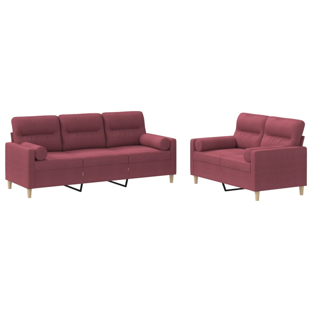 2-dijelni set sofa s jastucima crvena boja vina od tkanine
