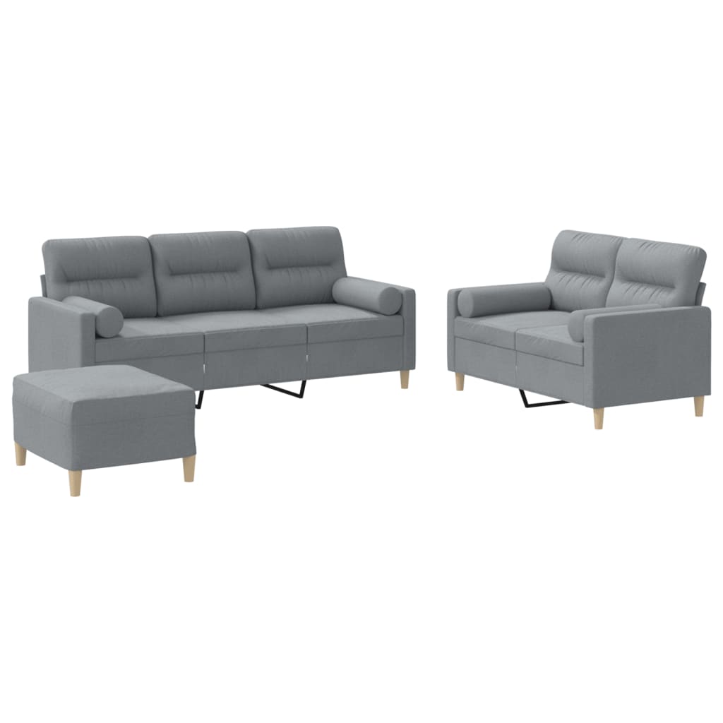 3-dijelni set sofa s jastucima svjetlosivi od tkanine