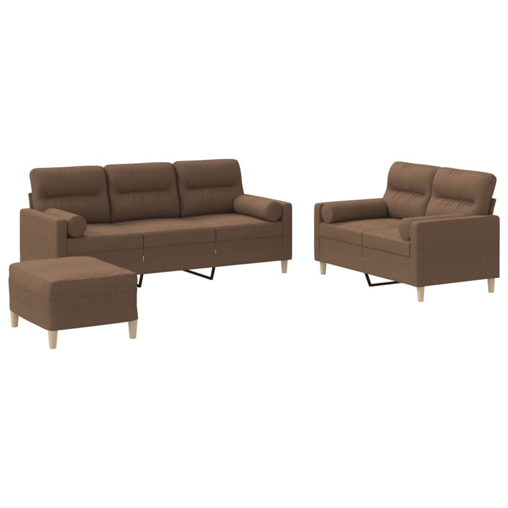 3-dijelni set sofa s jastucima smeđi od tkanine