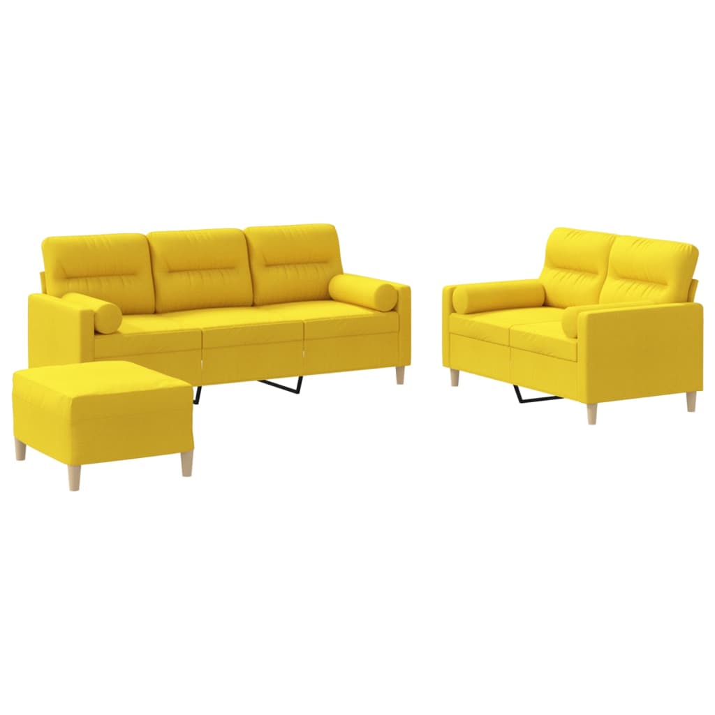 3-dijelni set sofa s jastucima svjetložuti od tkanine Žuta