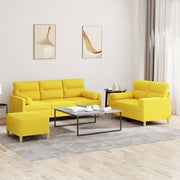 3-dijelni set sofa s jastucima svjetložuti od tkanine Žuta