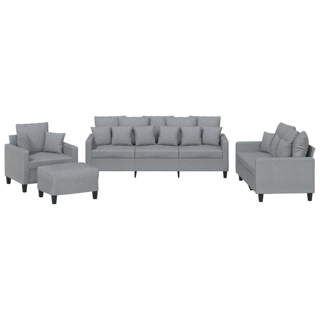 4-dijelni set sofa s jastucima svjetlosivi od tkanine