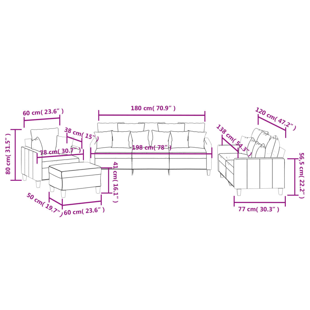4-dijelni set sofa s jastucima svjetlosivi od tkanine