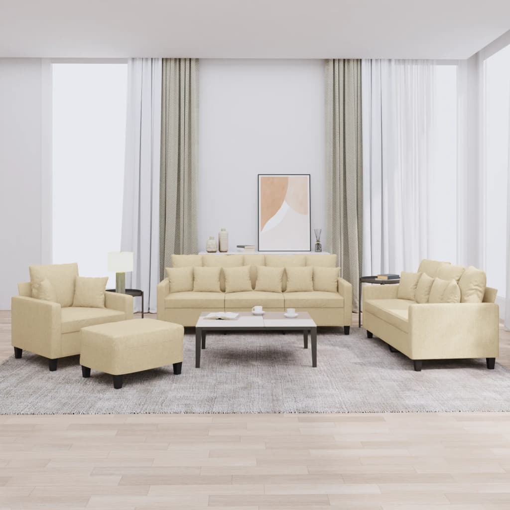 4-dijelni set sofa s jastucima krem od tkanine