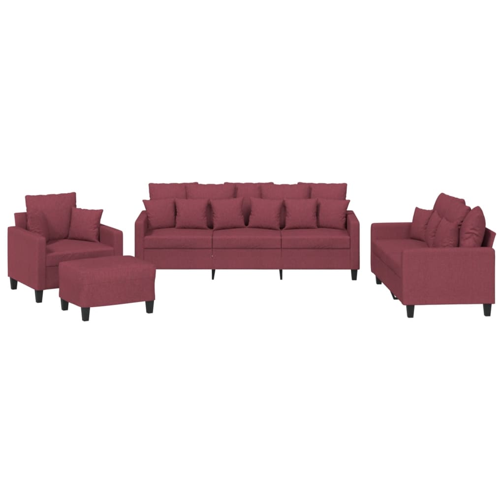 4-dijelni set sofa s jastucima crvena boja vina od tkanine