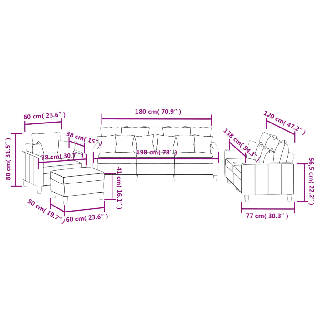 4-dijelni set sofa s jastucima crvena boja vina od tkanine