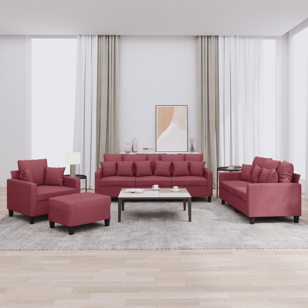 4-dijelni set sofa s jastucima crvena boja vina od tkanine