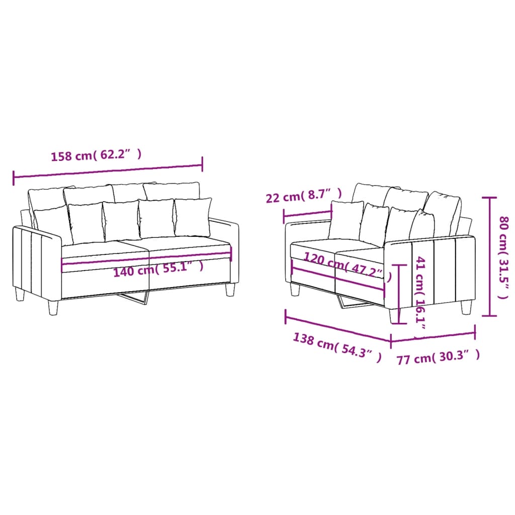 2-dijelni set sofa s jastucima svjetlosivi od tkanine