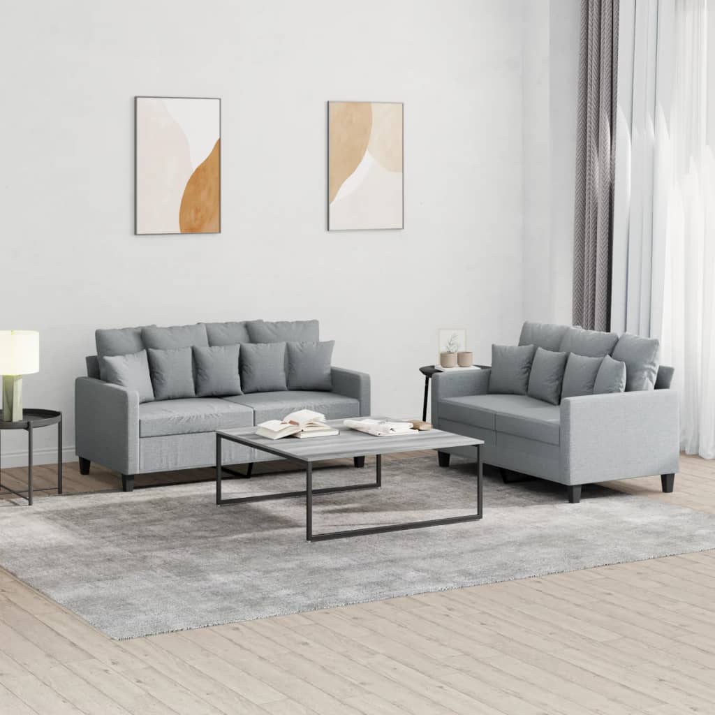 2-dijelni set sofa s jastucima svjetlosivi od tkanine
