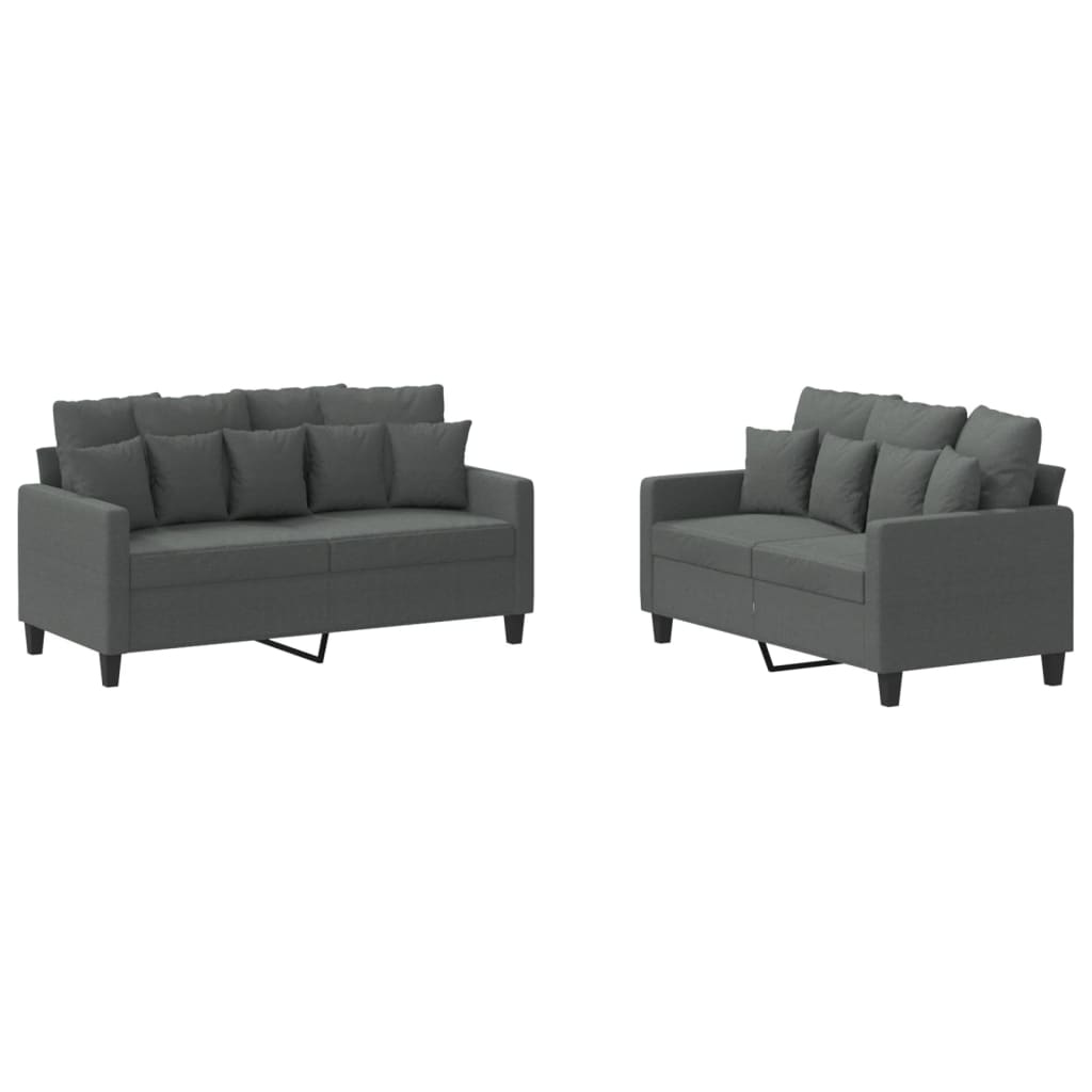 2-dijelni set sofa s jastucima tamnosivi od tkanine