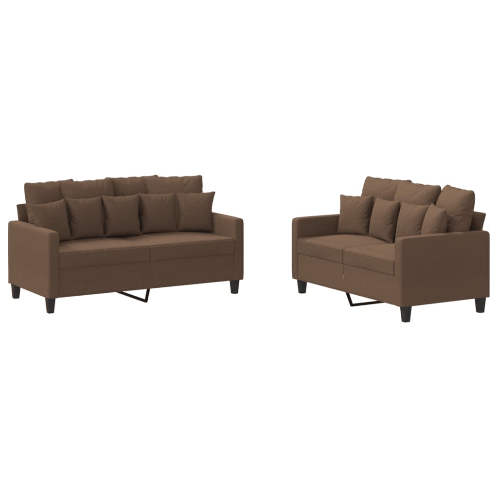 2-dijelni set sofa s jastucima smeđi od tkanine