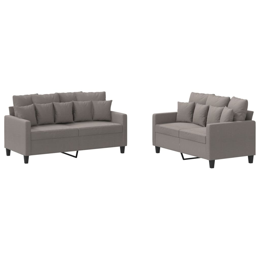 2-dijelni set sofa s jastucima smeđesivi od tkanine