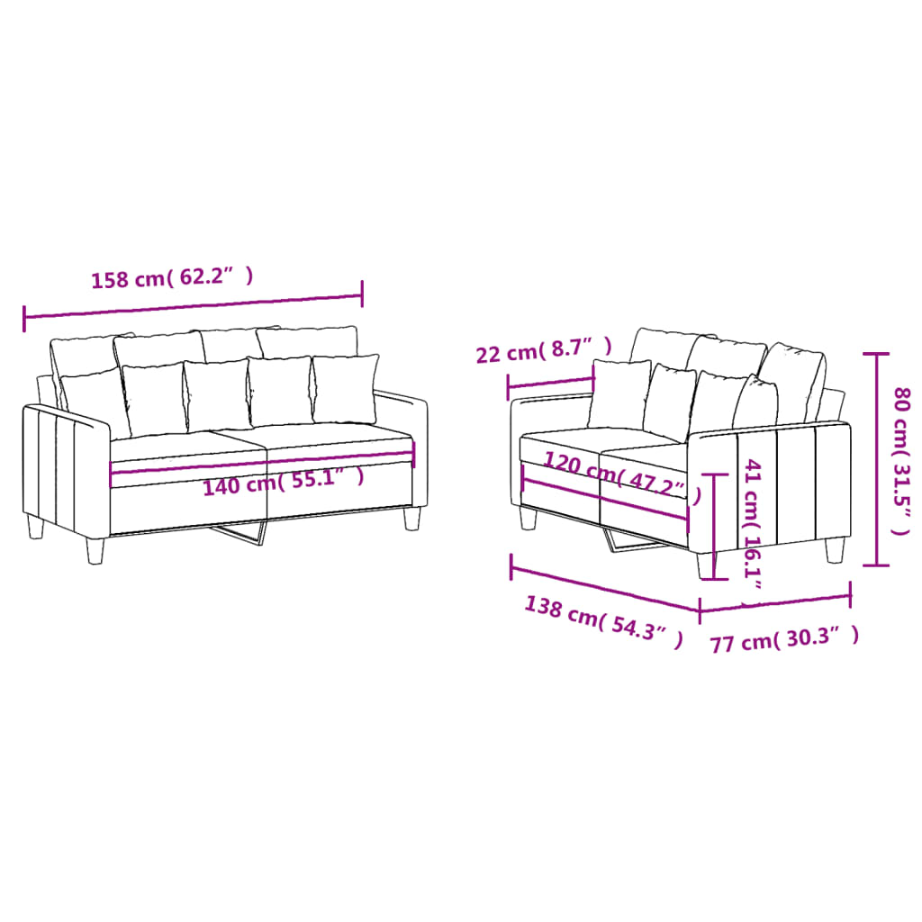 2-dijelni set sofa s jastucima smeđesivi od tkanine
