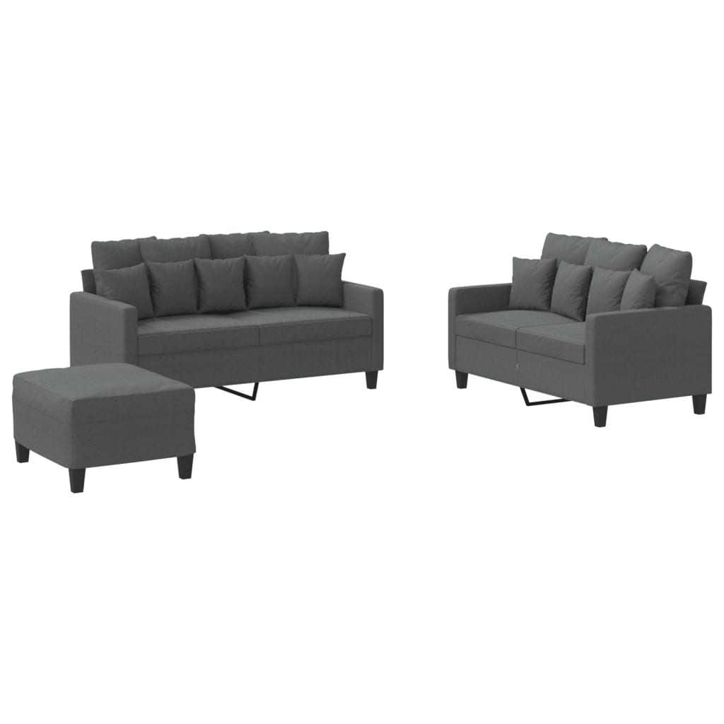 3-dijelni set sofa s jastucima tamnosivi od tkanine