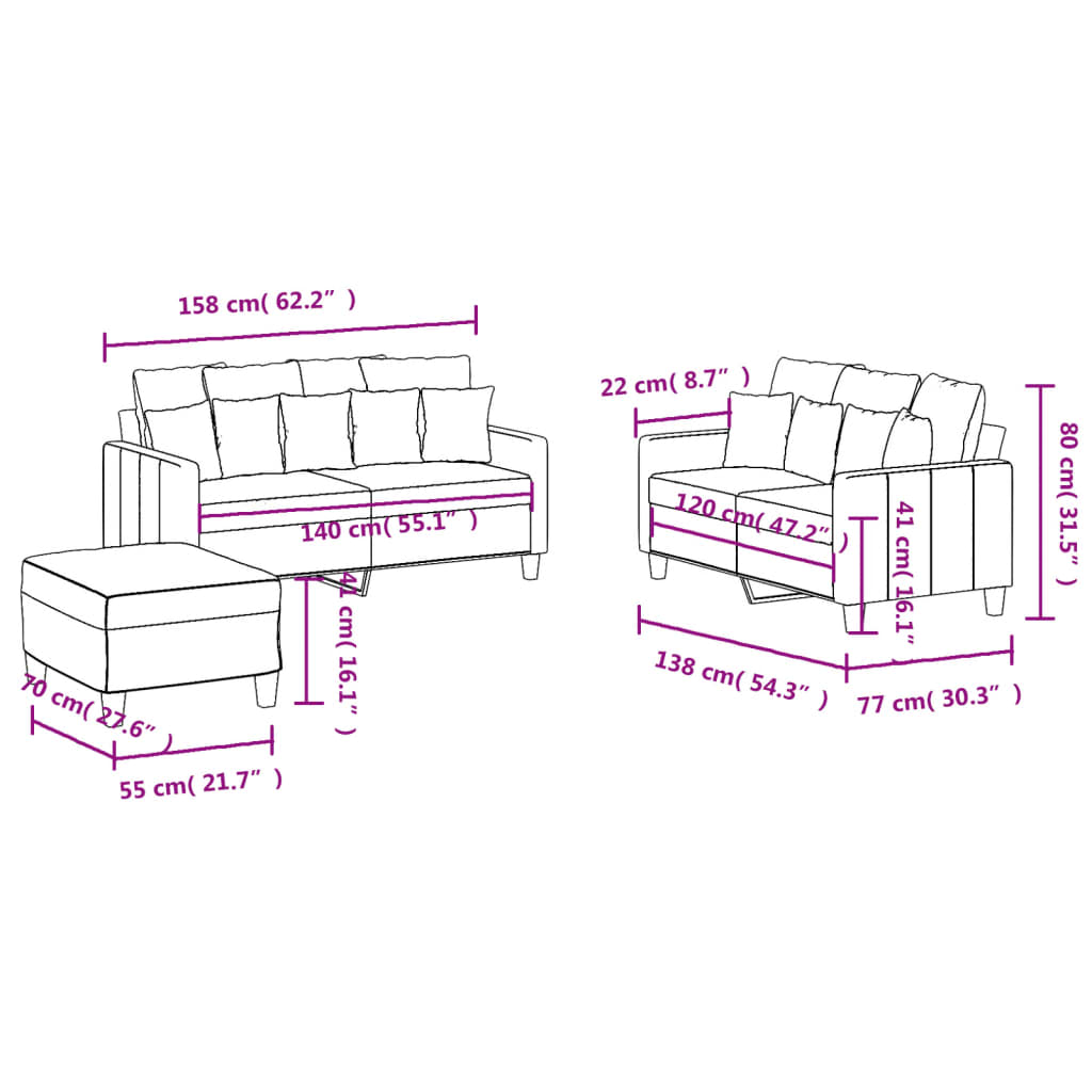 3-dijelni set sofa s jastucima smeđesivi od tkanine