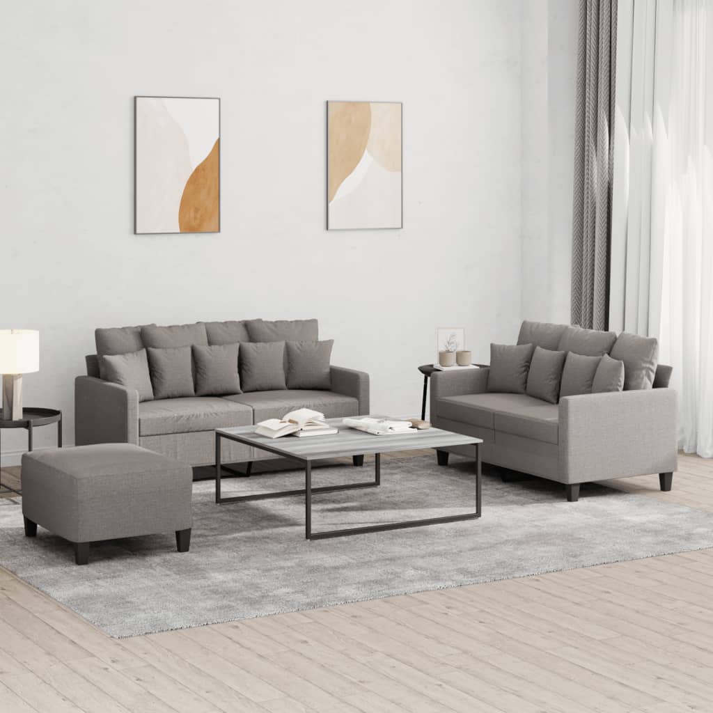 3-dijelni set sofa s jastucima smeđesivi od tkanine