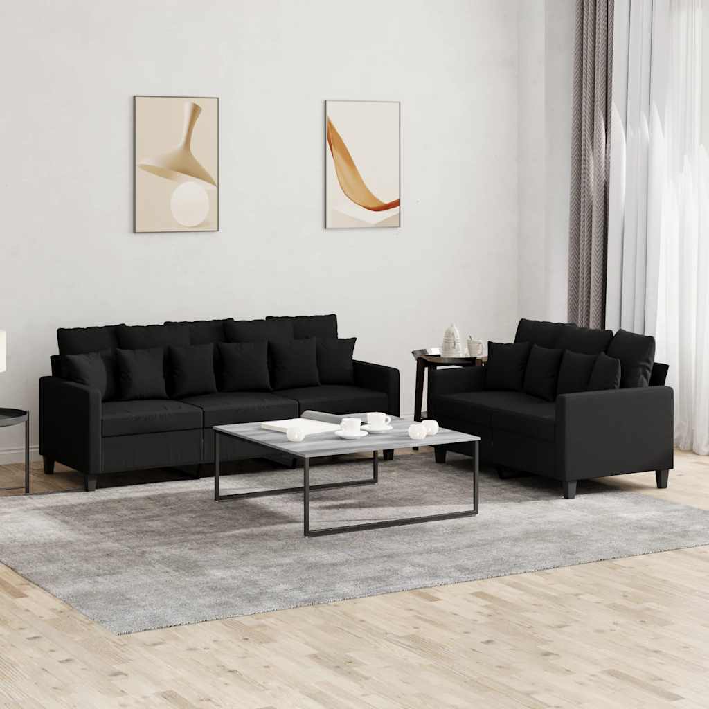 2-dijelni set sofa s jastucima crni od tkanine