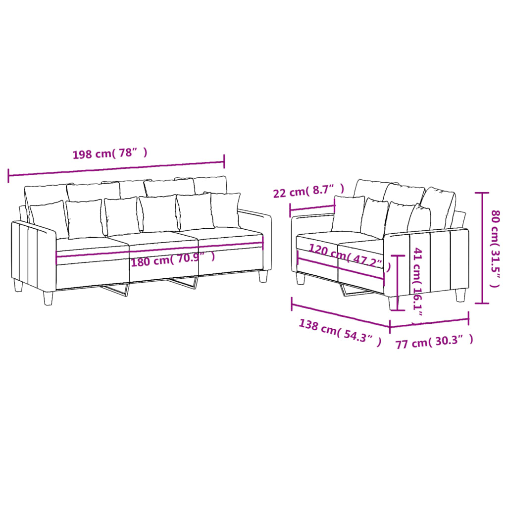 2-dijelni set sofa s jastucima smeđesivi od tkanine