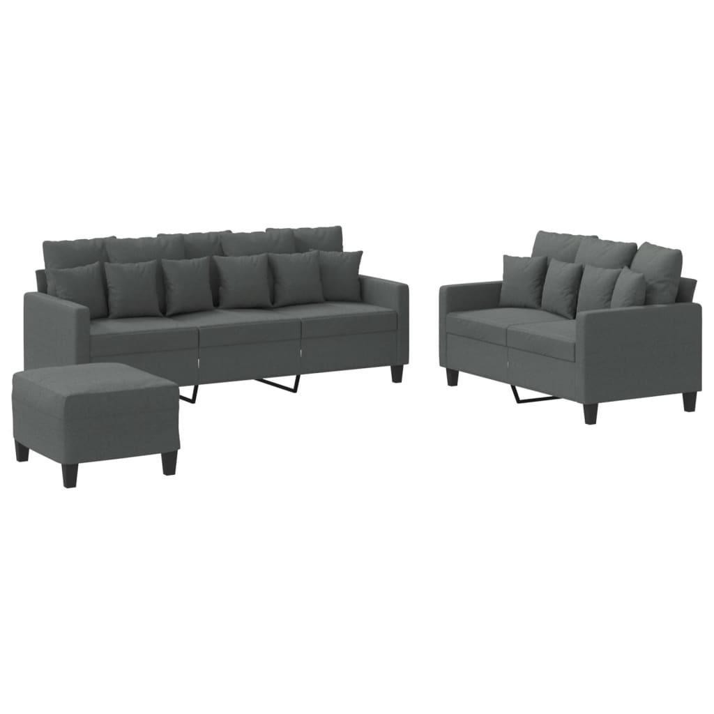 3-dijelni set sofa s jastucima tamnosivi od tkanine