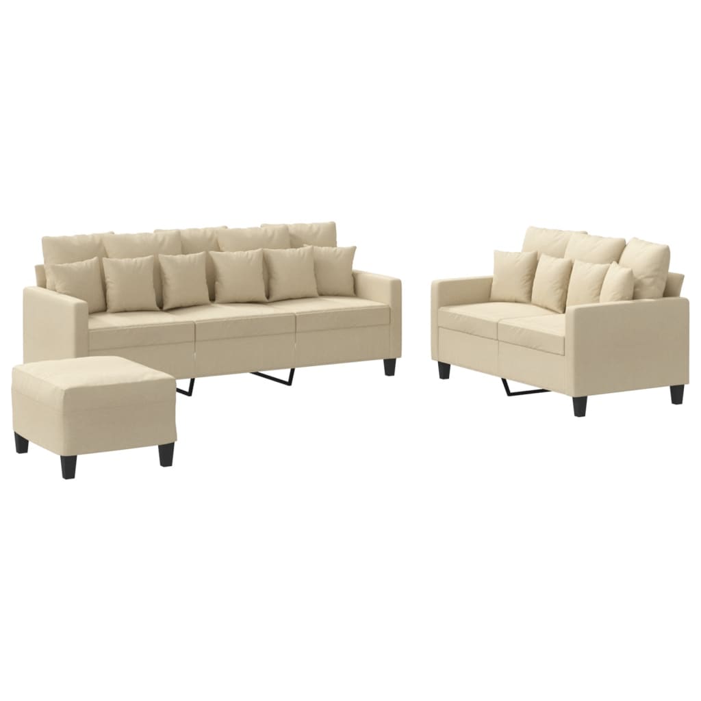 3-dijelni set sofa s jastucima krem od tkanine