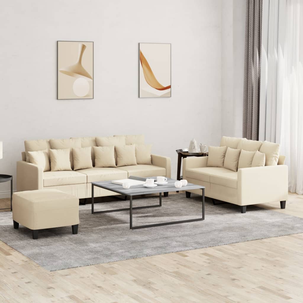 3-dijelni set sofa s jastucima krem od tkanine