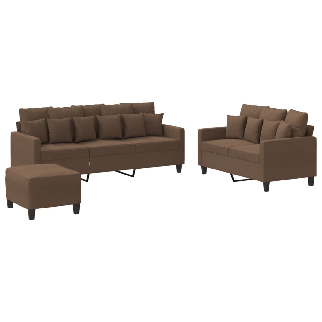 3-dijelni set sofa s jastucima smeđi od tkanine