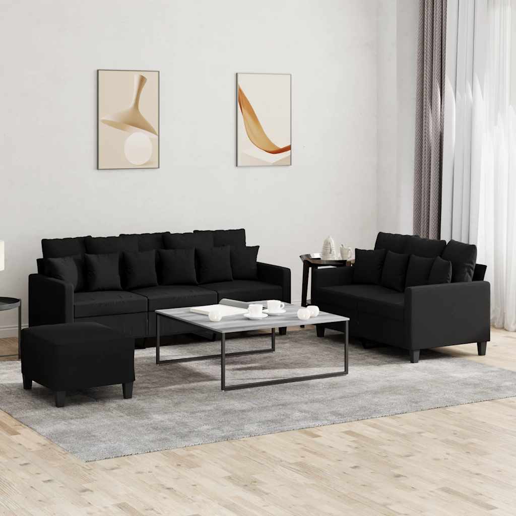 3-dijelni set sofa s jastucima crni od tkanine