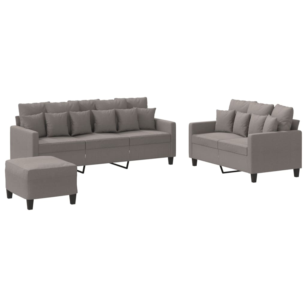 3-dijelni set sofa s jastucima smeđesivi od tkanine
