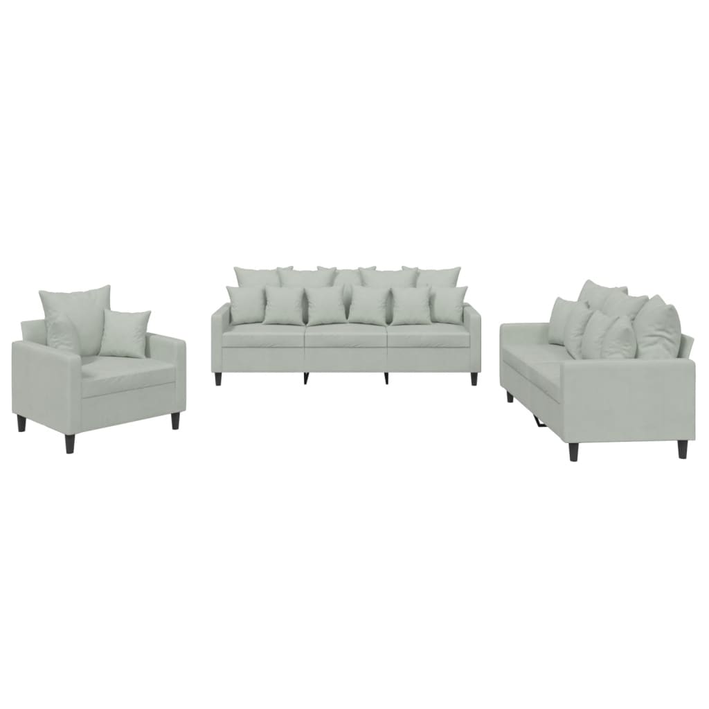 3-dijelni set sofa s jastucima svjetlosivi baršunasti