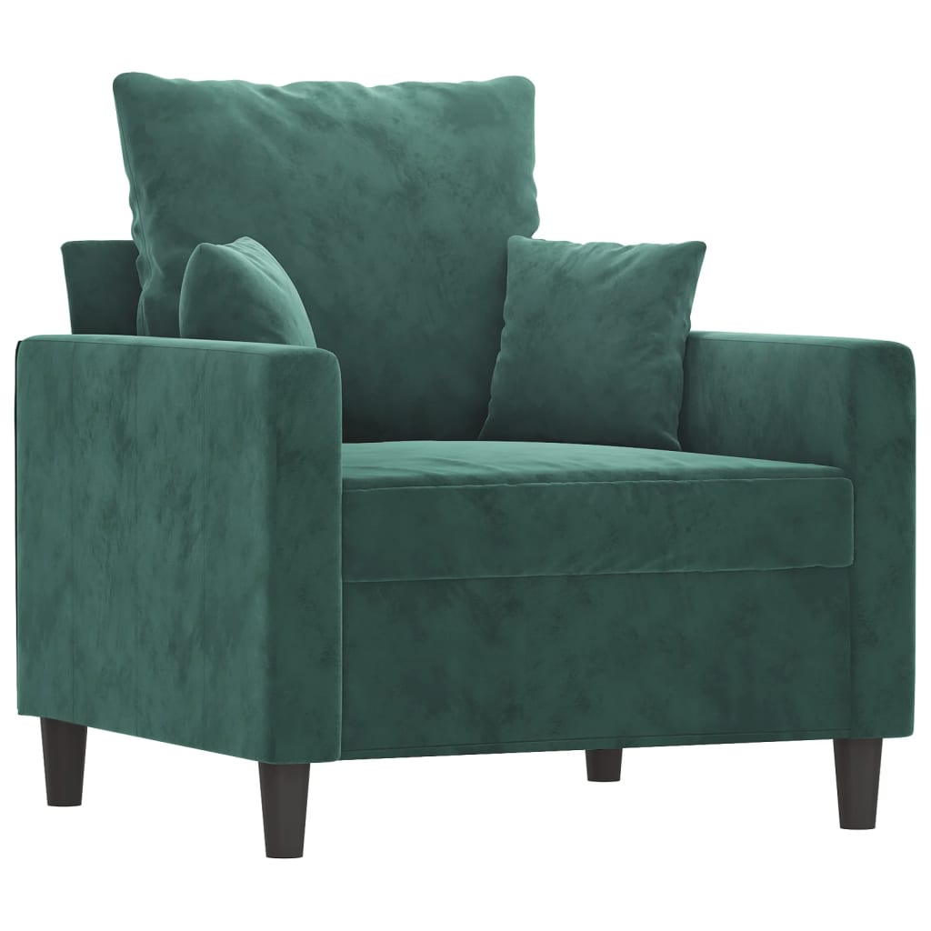 3-dijelni set sofa s jastucima tamnozeleni baršunasti