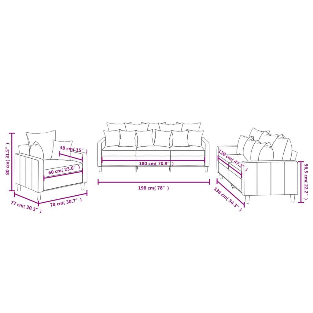 3-dijelni set sofa s jastucima tamnozeleni baršunasti