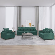 3-dijelni set sofa s jastucima tamnozeleni baršunasti