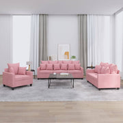 3-dijelni set sofa s jastucima ružičasti baršunasti