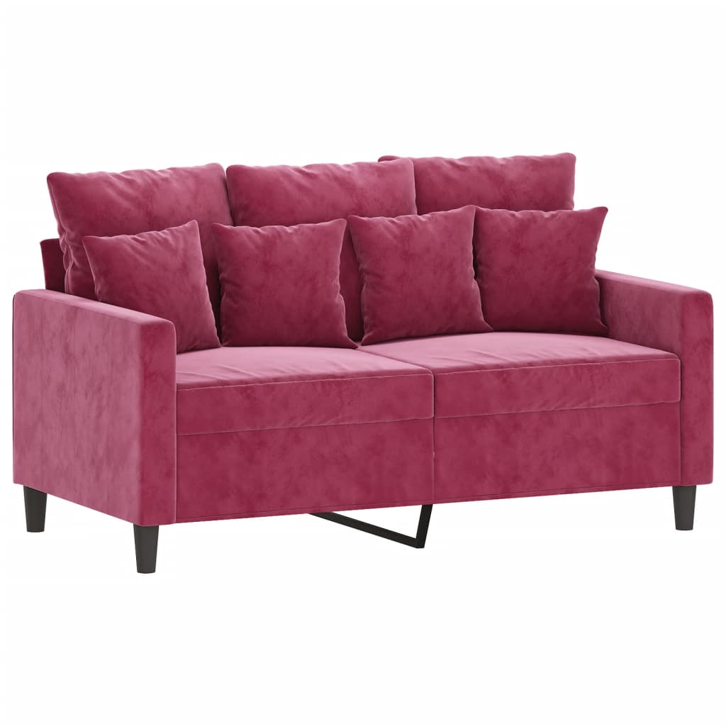 3-dijelni set sofa s jastucima crvena boja vina baršunasti