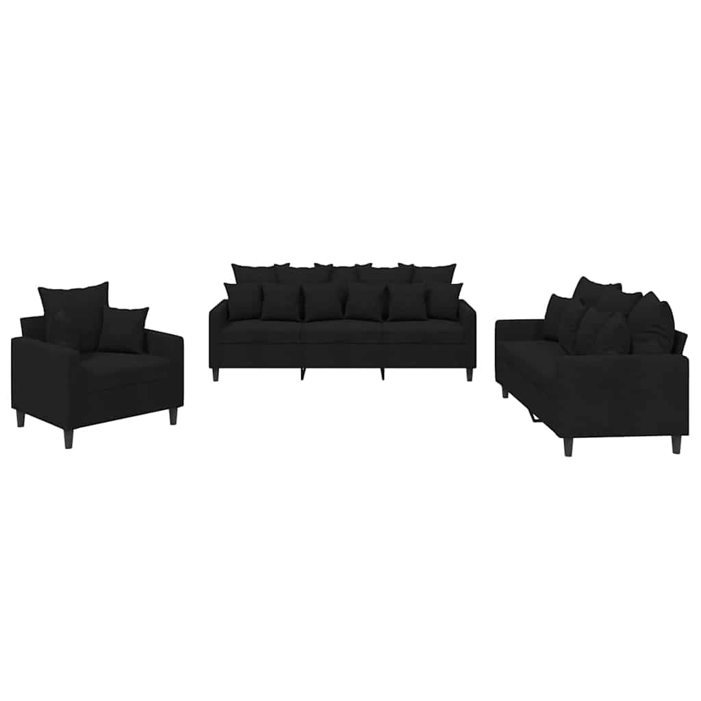 3-dijelni set sofa s jastucima crni baršunasti