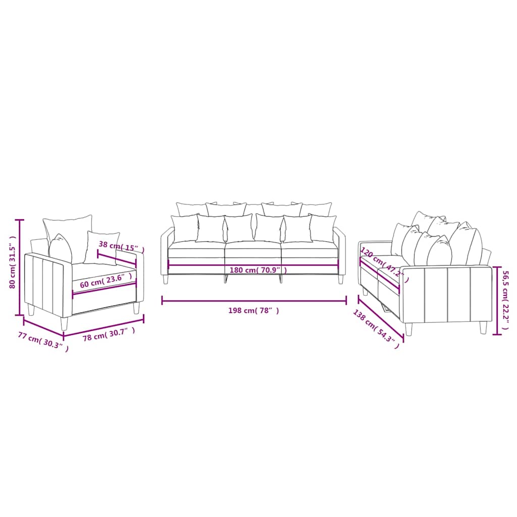3-dijelni set sofa s jastucima žuti baršunasti