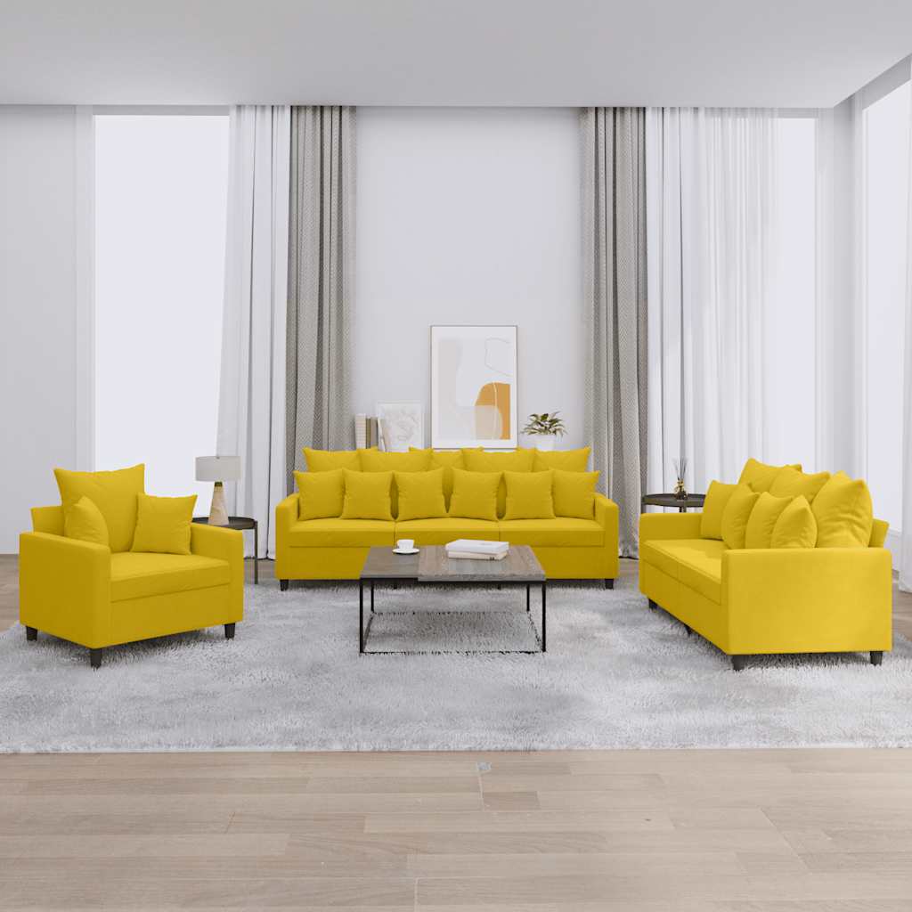 3-dijelni set sofa s jastucima žuti baršunasti