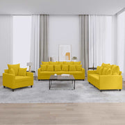 3-dijelni set sofa s jastucima žuti baršunasti