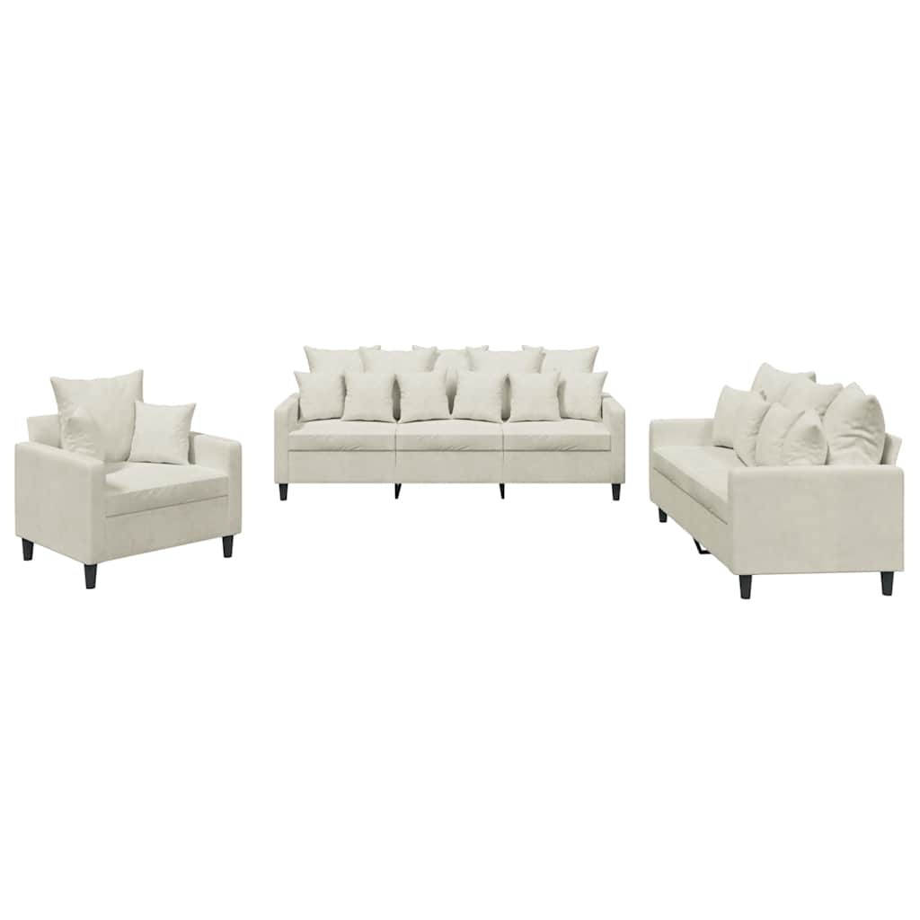 3-dijelni set sofa s jastucima krem baršunasti