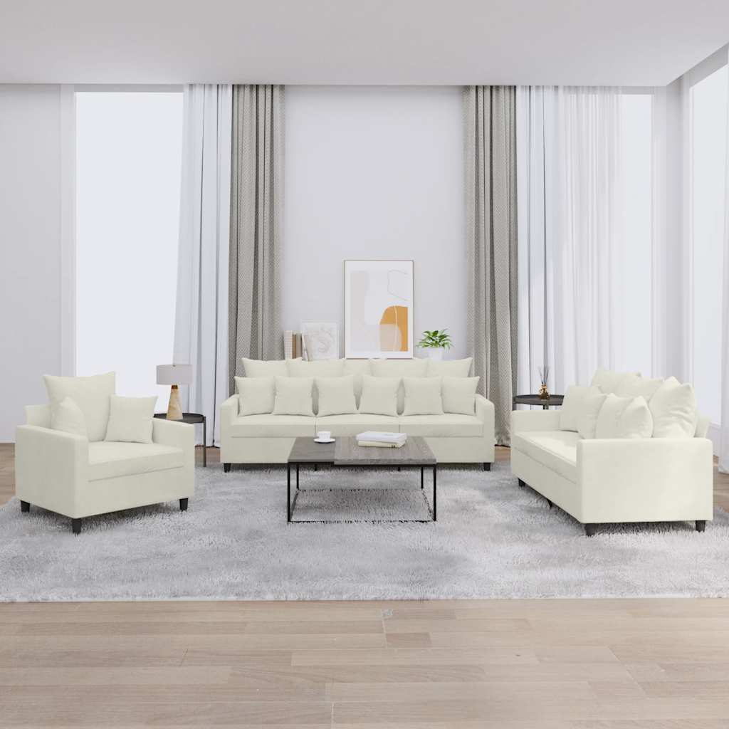 3-dijelni set sofa s jastucima krem baršunasti