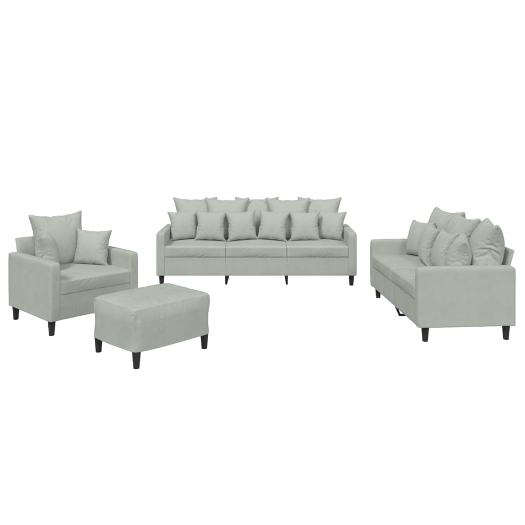 4-dijelni set sofa s jastucima svjetlosivi baršunasti