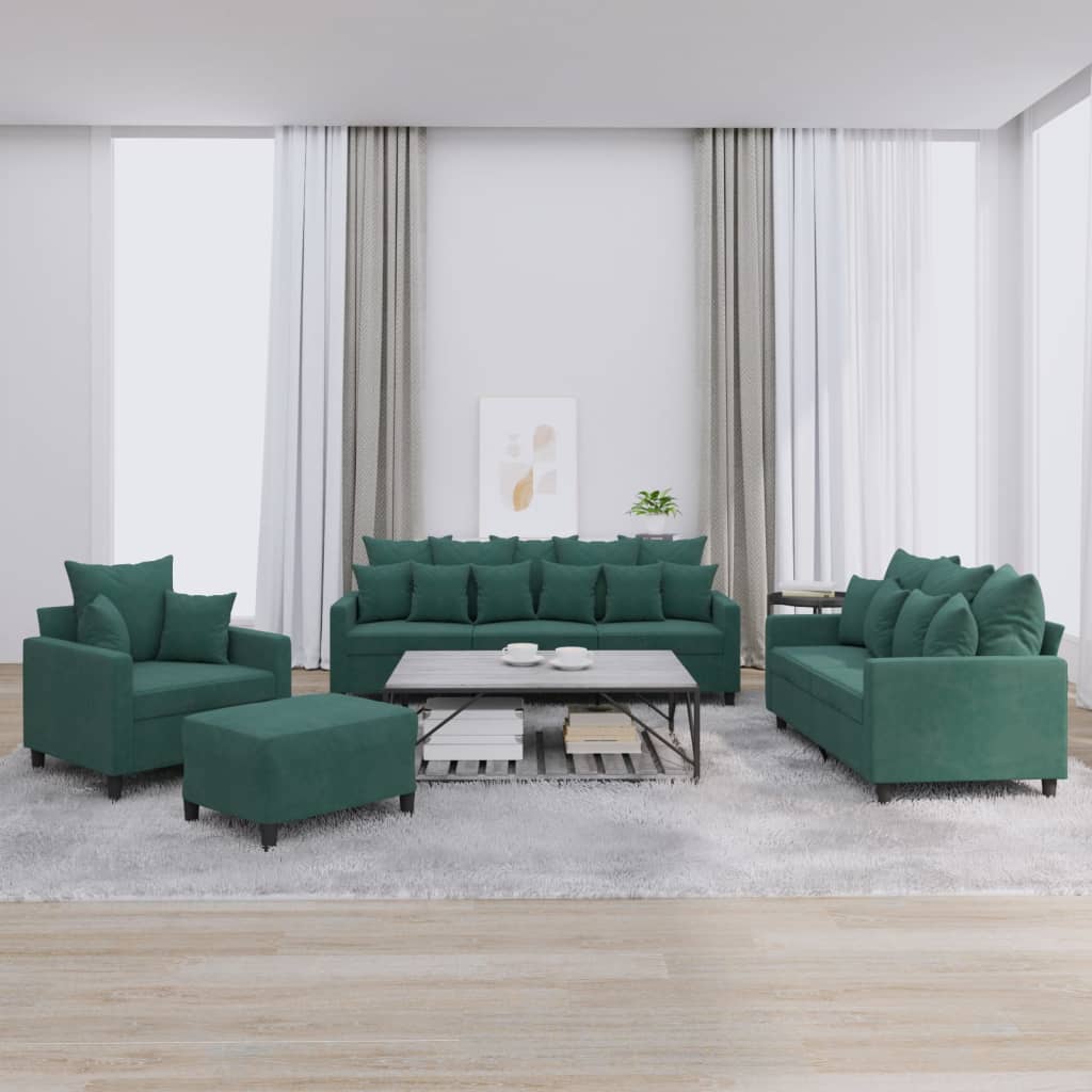 4-dijelni set sofa s jastucima tamnozeleni baršunasti