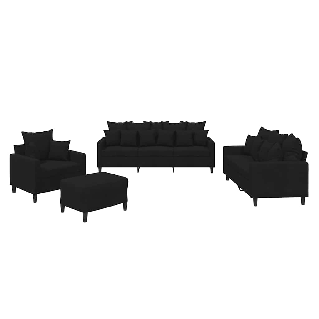 4-dijelni set sofa s jastucima crni baršunasti